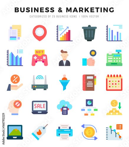 Business & Marketing icons set. Collection of simple Flat web icons.