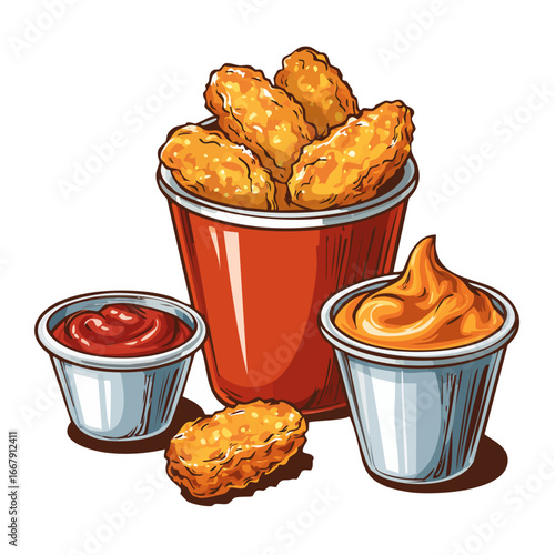 vintage style vector illustration set of crispy nuggets 
