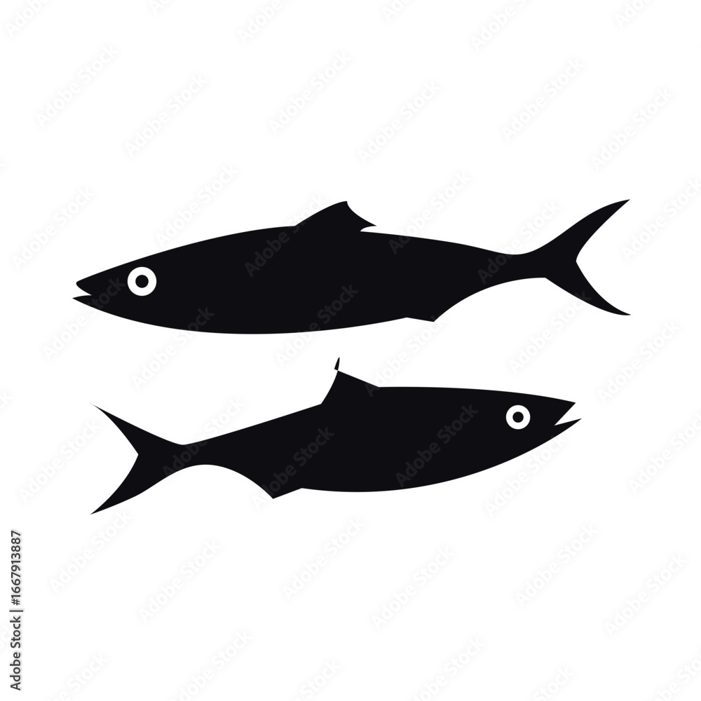 Obraz premium A collection of fish silhouettes in various shapes and sizes, representing different species and swimming poses. The set captures the natural elegance and movement of fish, ideal for aquatic, nature, 