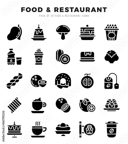 Food and Restaurant elements. Glyph web icon set. Simple vector illustration.