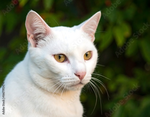White cat portrait outdoors