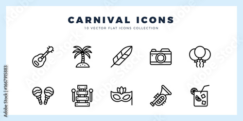 10 Brazilian Carnival Lineal icon pack. vector illustration.