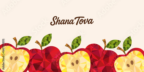 Shana tova, Rosh Hashanah, Jewish New Year greeting cards, poster with apple and pomegranate pattern in trendy modern art drawing style, Rosh Hashana background for cover, web or social media banner.