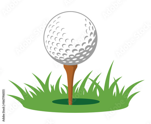 Golf ball on tee with grass sport