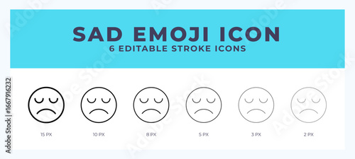 Sad emoji icon. Regular line. Thin line. Bold line. Vector illustration.