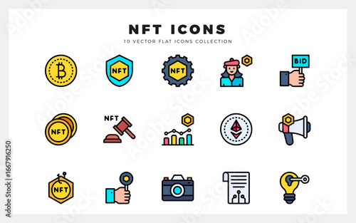 15 NFT Lineal Color icons pack. vector illustration.