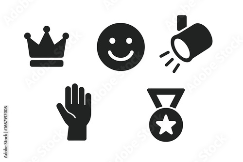 Self confidence icon set. Vector symbols for success, achievement, and self esteem. Motivation, positive mindset, winner, leadership, award, recognition glyph icons collection.