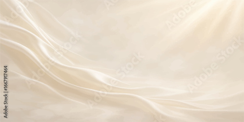 Elegant smooth white satin silk fabric with a soft, flowing wave pattern