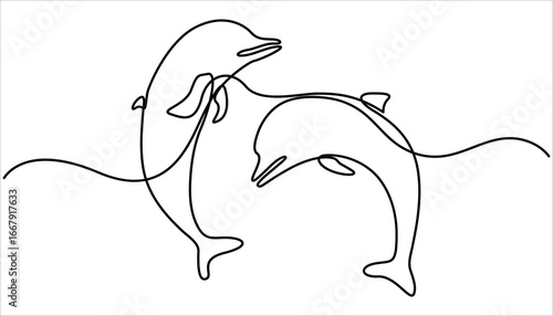 Continuous single drawn one line drawing of whale. Vector illustration, Bottlenose dolphin in single line draw. Simple illustration of humpback whale line art vector illustration.