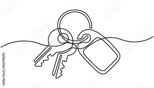 Continuous one line art drawing symbol of house keys, Single Line Vector Illustration, Real Estate Line Icon Vector Design, Continuous One Line Drawing Real Estate Icons Concept.
