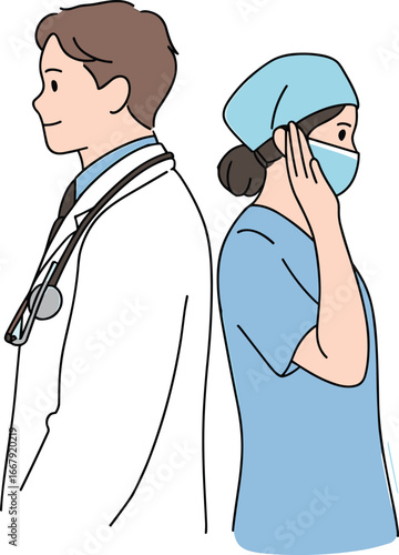 Friendly medical professional in green scrubs with stethoscope and name tag, smiling healthcare character illustration for hospital and clinic design