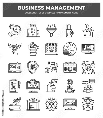 Collection of 25 Business Management Icons: Strategy. Finance. and Growth