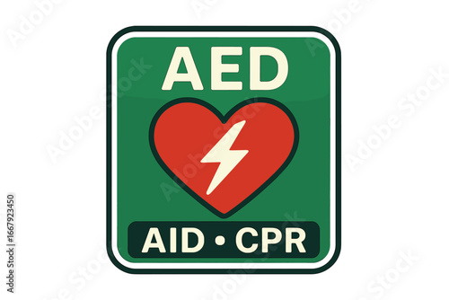 AED Automated External Defibrillator vector icon. Emergency first aid CPR sign. Heart shock and cardiac arrest resuscitation symbol. Medical safety equipment illustration.