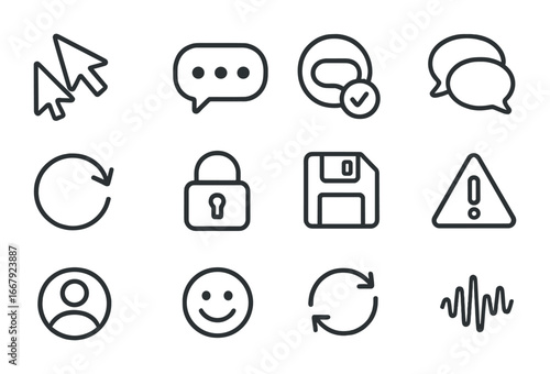 Real-Time Collaboration Icons. Outline icon set of Real-time collaboration features: cursor pointers, typing