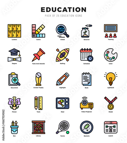 Education icons Pack. Lineal Color icons set. Education collection set.