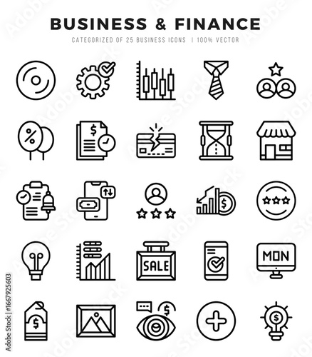 Business & Finance icons set. Collection of simple Lineal web icons.