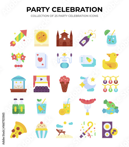 Party Celebration Icons. 25 Flat Design Elements for Festive Events