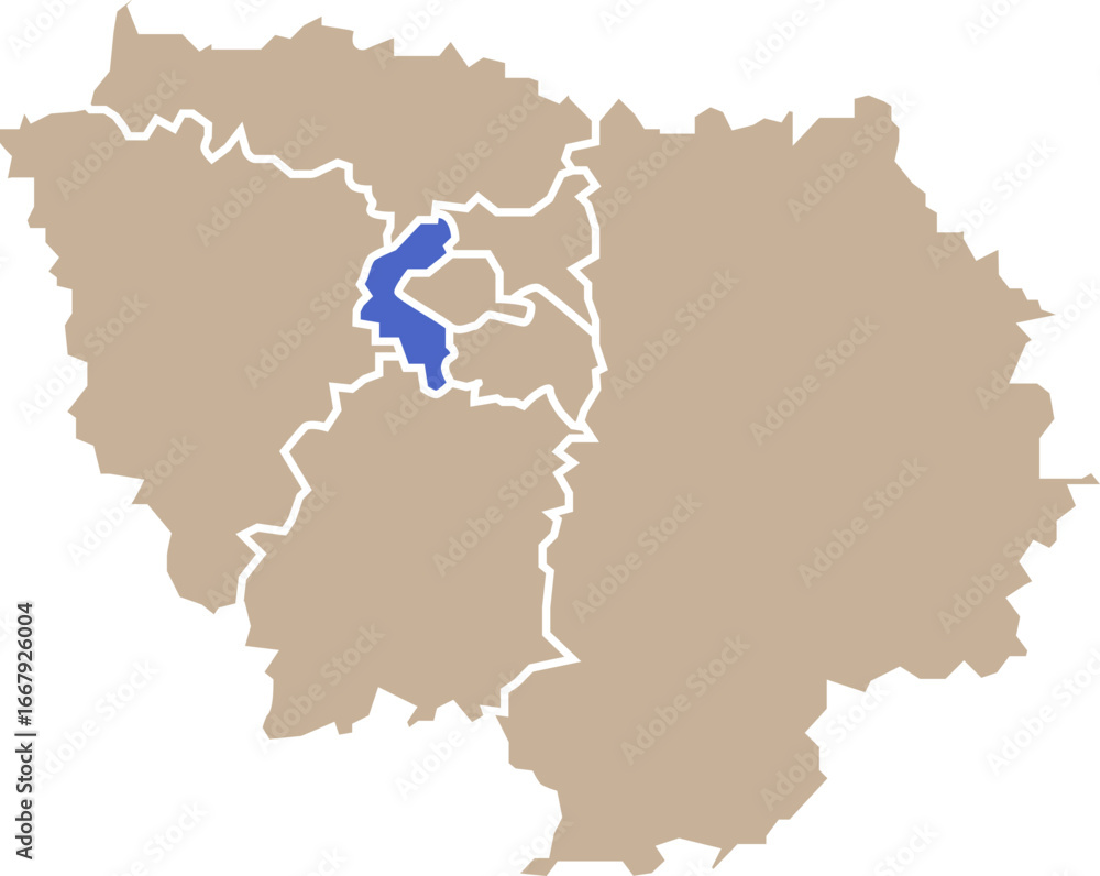 Obraz premium Illustration carte de la région Île-de-France avec département Hauts-de-Seine mis en lumière