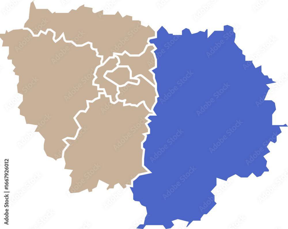 Fototapeta premium Illustration carte de la région Île-de-France avec département Seine-et-Marne mis en lumière