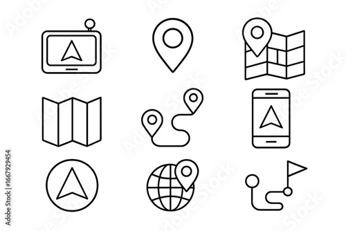 Transportation and construction line icon set, infrastructure and engineering symbols pack, vector cartoon style illustration with transparent background, ordered set 1