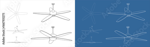 Set Ceiling Fan Line Drawing