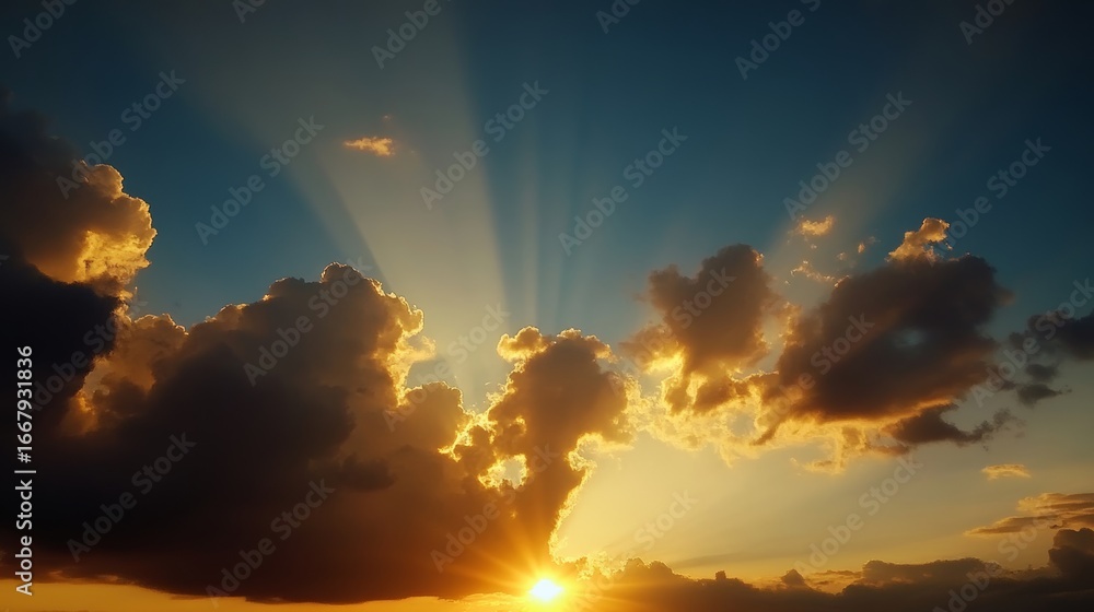 Fototapeta premium Sunrise action over clouds nature landscape golden hour viewpoint serenity and hope concept for seo impact