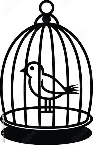 Small Simple Cage With Chick Perched