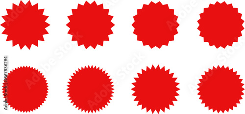 Set of sale sticker, price tag, starburst, sunburst badges, quality mark, sunburst badges, retro stars. Wavy edge. Star burst shape. Promo stickers with star edges. Sale or discount. Vector or PNG