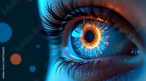 Futuristic eye with digital iris artificial intelligence technology concept
