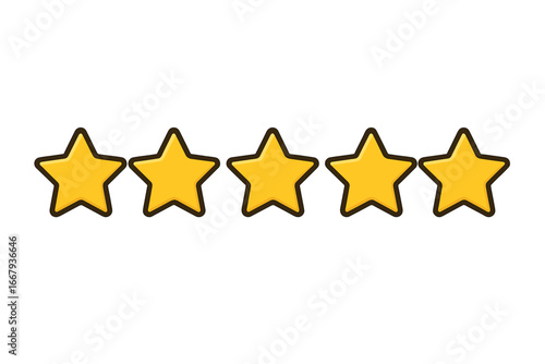 Vector golden five stars icon isolated with customer feedback concept, 5 stars quality rating, review symbol, premium quality shape design, cartoon style illustration