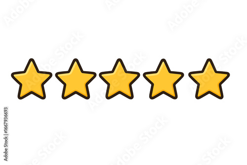 Golden star icon vector isolated on white background, five stars rating symbol, customer feedback concept, quality review design, cartoon style vector illustration