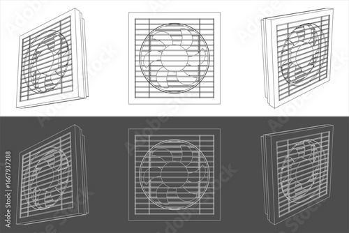 Exhaust Fan Line Drawing Set from three different angles