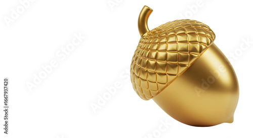 3D render of a shiny golden acorn