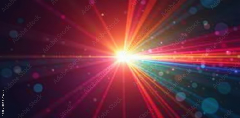 Obraz premium Intense lens flare with rainbow colored streaks, bright, design, flare