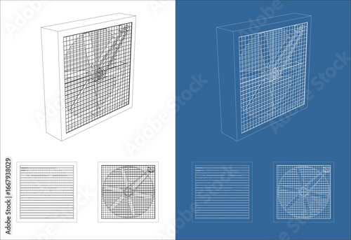 square exhaust fan in a blueprint style