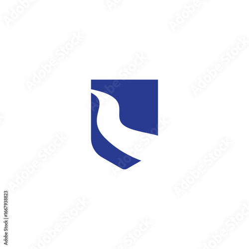 Abstract River Logo Design: Blue Shield with Winding Path