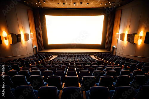 An empty theater stage is set with red curtains, ready for a presentation to an unseen audience