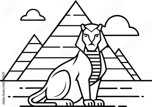 Sphinx Resting In Front Of Pyramids