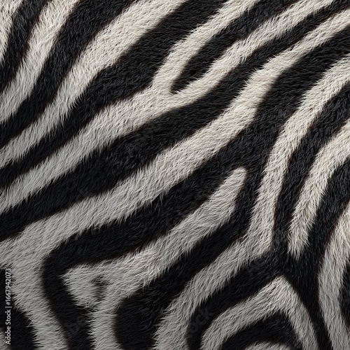 Seamless zebra fur texture with bold black and white stripes, hyperrealistic depth and detail, perfect for 3D rendering, PBR design, and game assets.