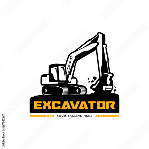 silhouette excavator vector logo design illustration