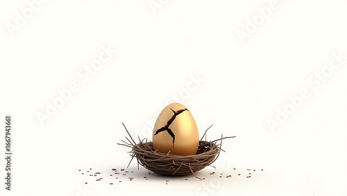Golden egg cracked in nest, investment risk and financial planning concept art