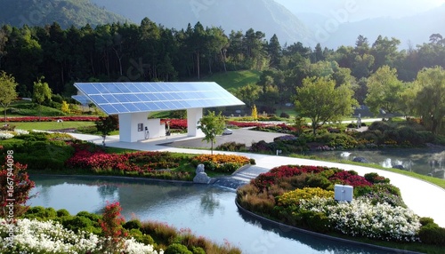 Solar Powered EV Charging Hub in a Landscaped Garden