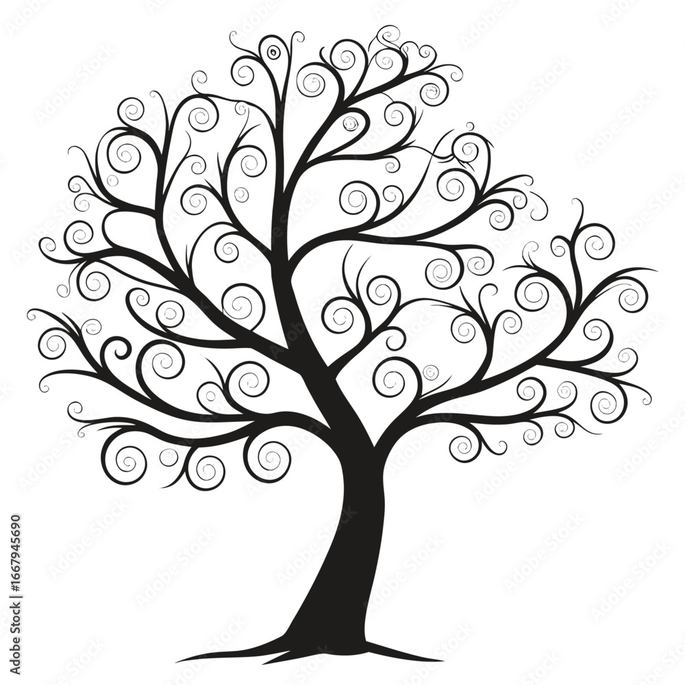 Obraz premium Tree with spiral branches silhouette