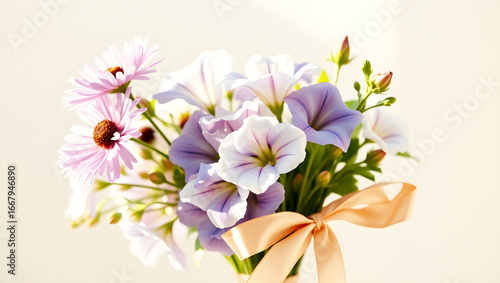 Wallpaper Mural Delicate pastel flower bouquet tied with a soft peach ribbon Torontodigital.ca