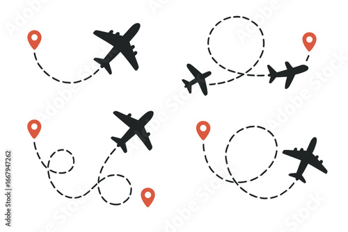 Dynamic Travel Patterns with Airplanes and Location Markers, Aviation Routes and Flight Paths Vector Illustration, Cartoon Style Design Element for Travel, Transport, and Aviation Projects