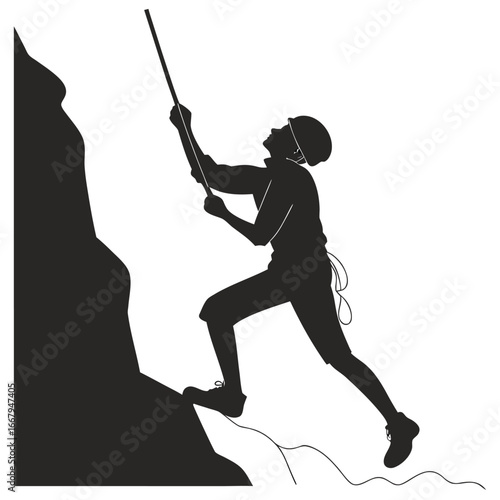 Person climbing glacier silhouette