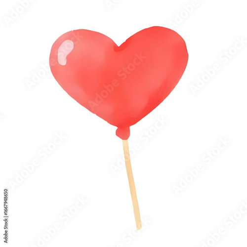 a beautiful red heart-shaped lollipop/balloon isolated on a transparent background