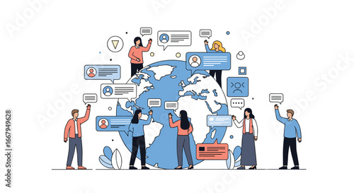 Global digital communication and social network engagement connecting people worldwide through online platforms
