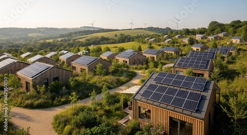 Wallpaper Mural Sustainable housing with solar panels in green landscape Torontodigital.ca