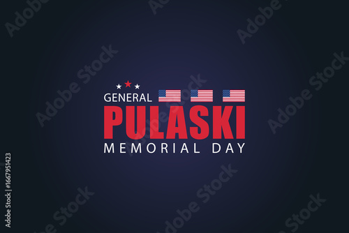 Pulaski Day banner with USA flag and patriotic typography on a dark background